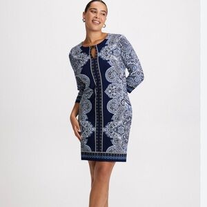 Laura Paisley Print Keyhole Detail Dress Steel Blue